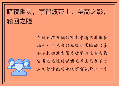 暗夜幽灵，宇智波带土，至高之影，轮回之瞳